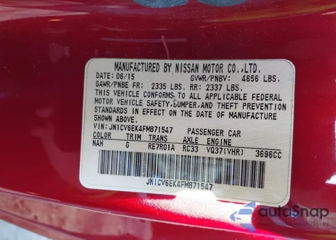 2015 Infiniti Q60 Journey из США, поврежденный, VIN JN1CV6EK4FM871547